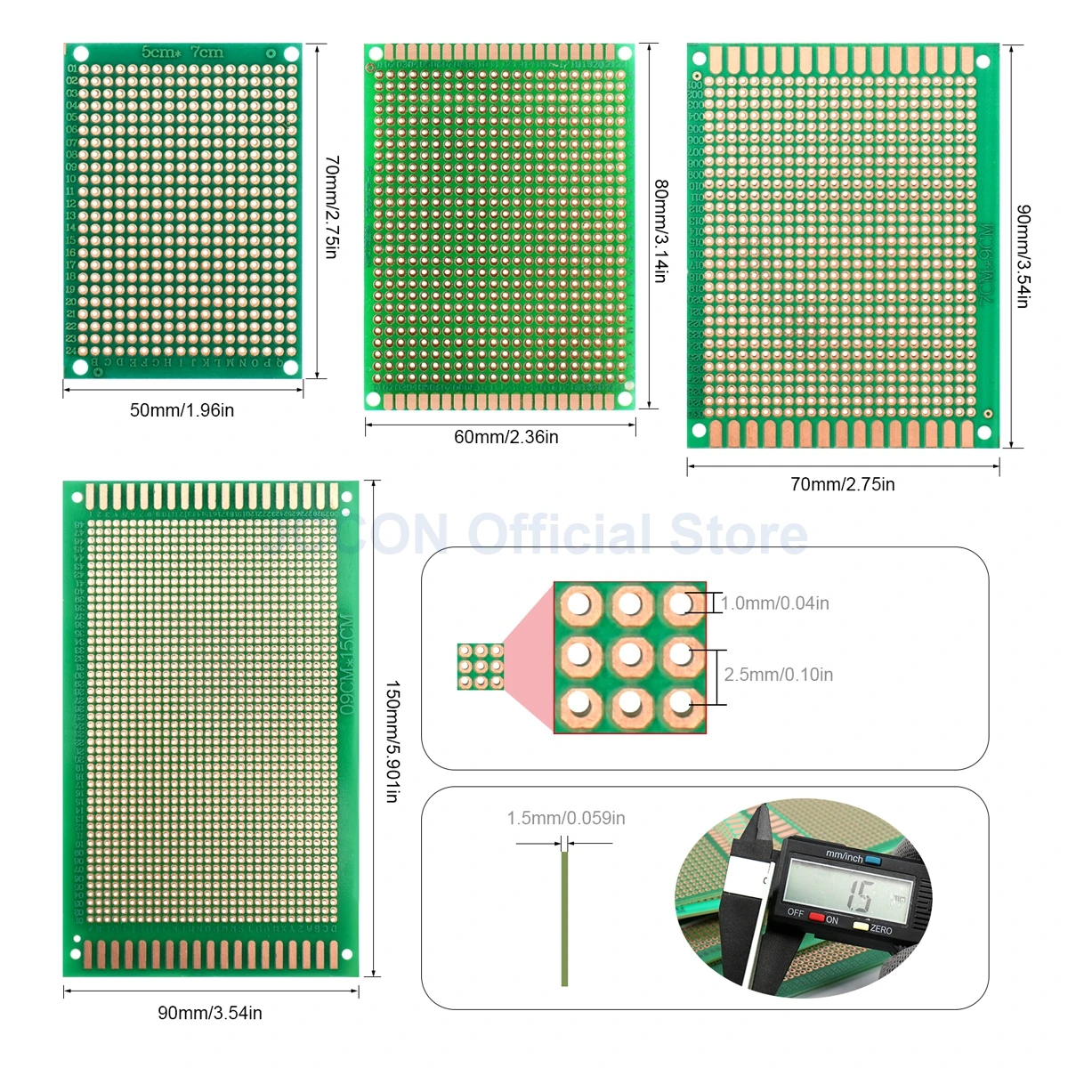 PCB 프로토타입 보드 회로 프로토보드 범용 DIY 단일 구멍 납땜 플레이트, 각 크기 5x7, 6x8, 7x9, 9x15 cm, 20 개