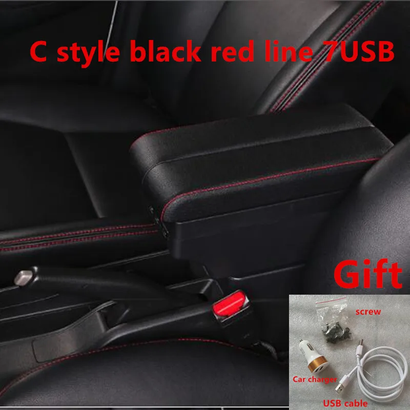 For Nissan Note armrest box USB Charging heighten Double layer - Название цвета: C black red line