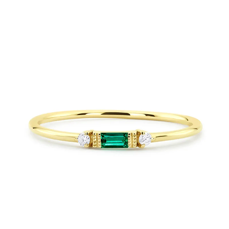USTAR простые CZ камень тонкие средние фаланговые кольца для женщин модные ювелирные изделия золото/серебро помолвка несколько колец женский anel - Цвет основного камня: Green CZ Gold
