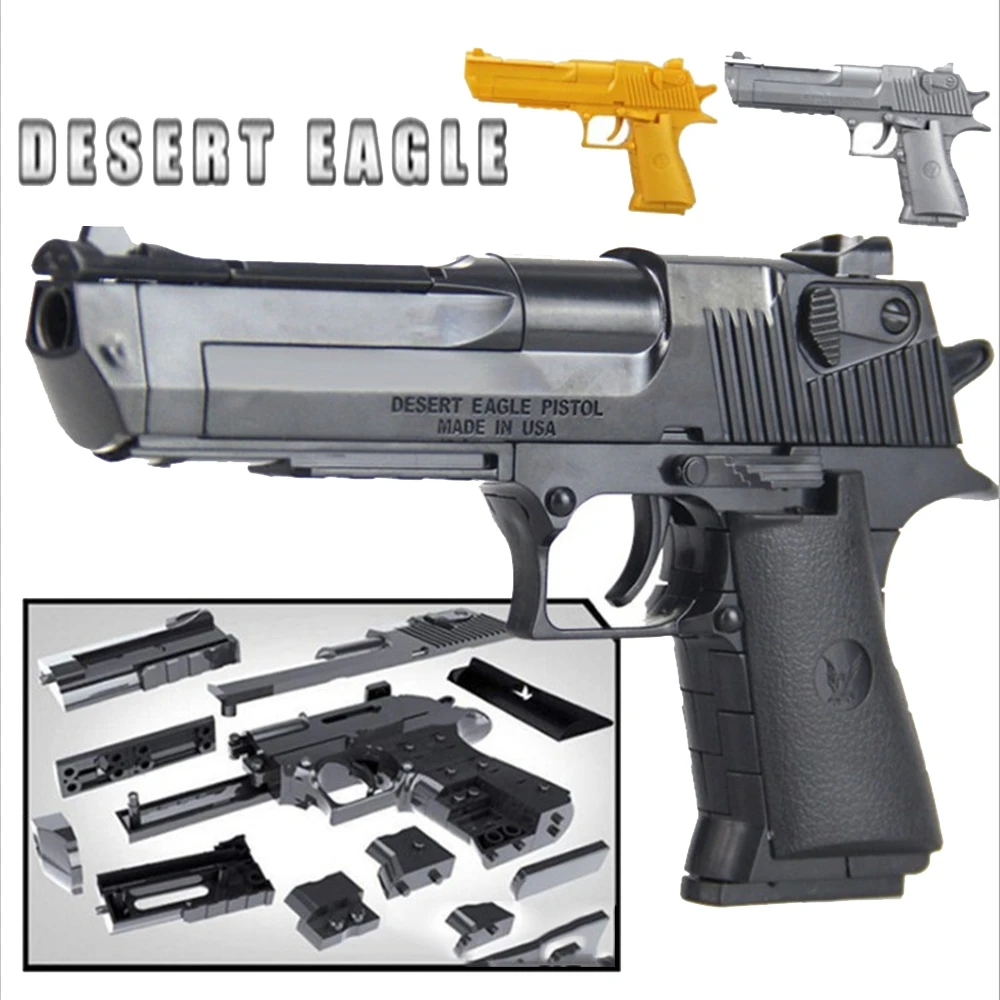 DIY Building Blocks Gun Toys Weapon Pistol Desert Eagle Mini Plastic Assembly Toy Model Kits Can Fire Bullets for Kids Gifts | Игрушки и