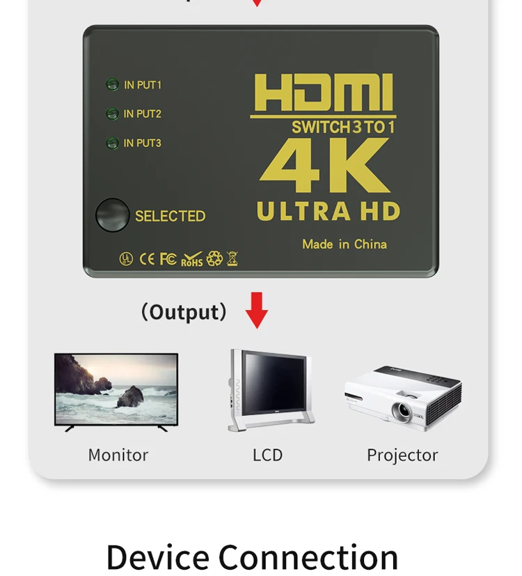 HDMI коммутатор 4K 3x1 3 вход 1 выход с ИК-пультом дистанционного управления для xbox 360 PS4 Smart Android HDTV 5 в 1 выход HDMI переключатель