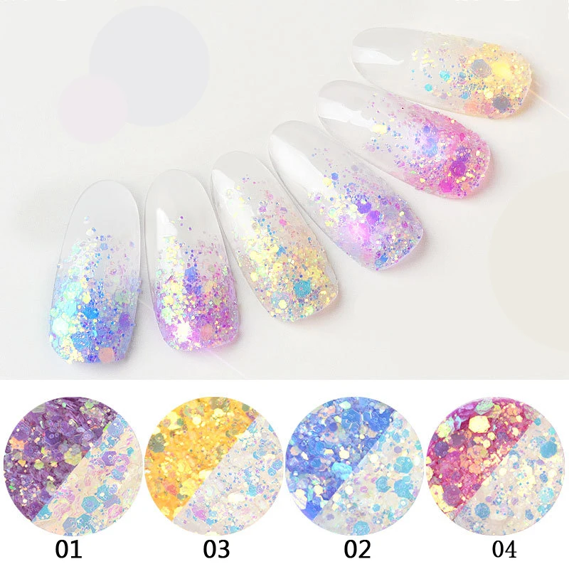 

6 Colors Nail Glitter Flakes 3D Sequins Paillette Powder Charm Acrylic Powder For DIY Handmade Nail Art Decoration