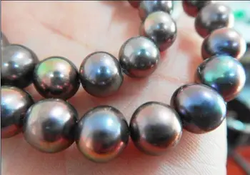 

18"9-10M NATURAL TAHITIAN GENUINE BLACK CHOCOLATE PERFECT AAA PEARL NECKLACE 925silver