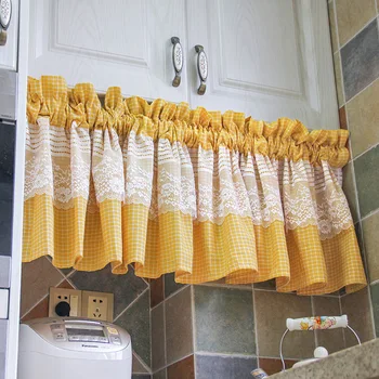 

Pastoral Kitchen Curtains Decorative Short Curtains Solid Yellow Blue Door Curtain Window Curtain Valance Nordic Coffee Curtain