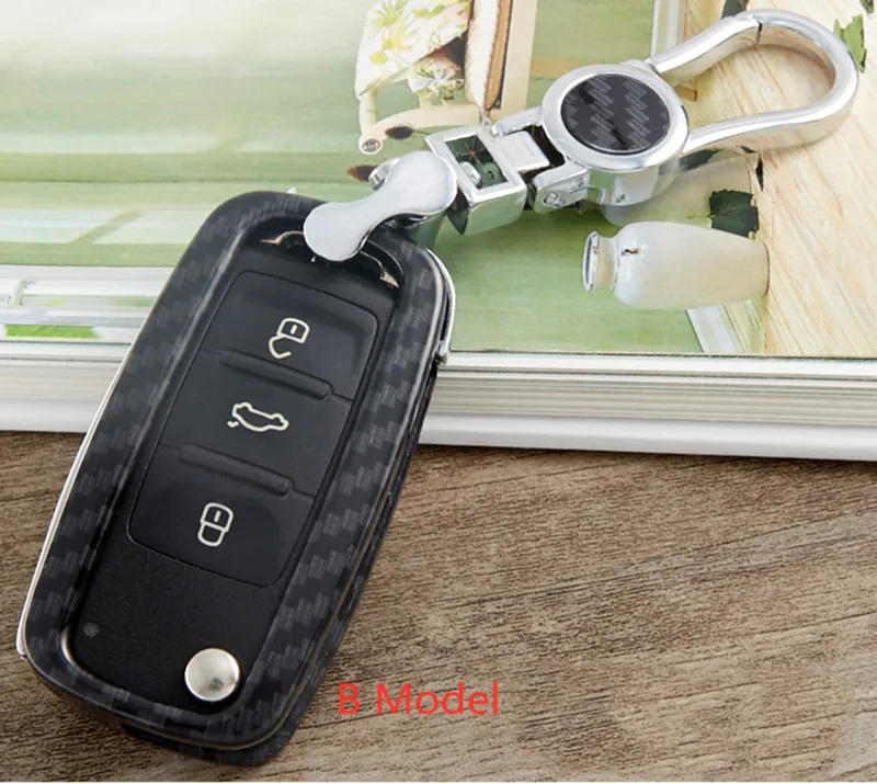 B Model with ring ABS карбоновый чехол для ключей для VW Polo Bora Beetle Tiguan Golf Passat CC на сиденье Leon Altea Ibiza для Skoda Fabia Octavia - Название цвета: B Model with ring