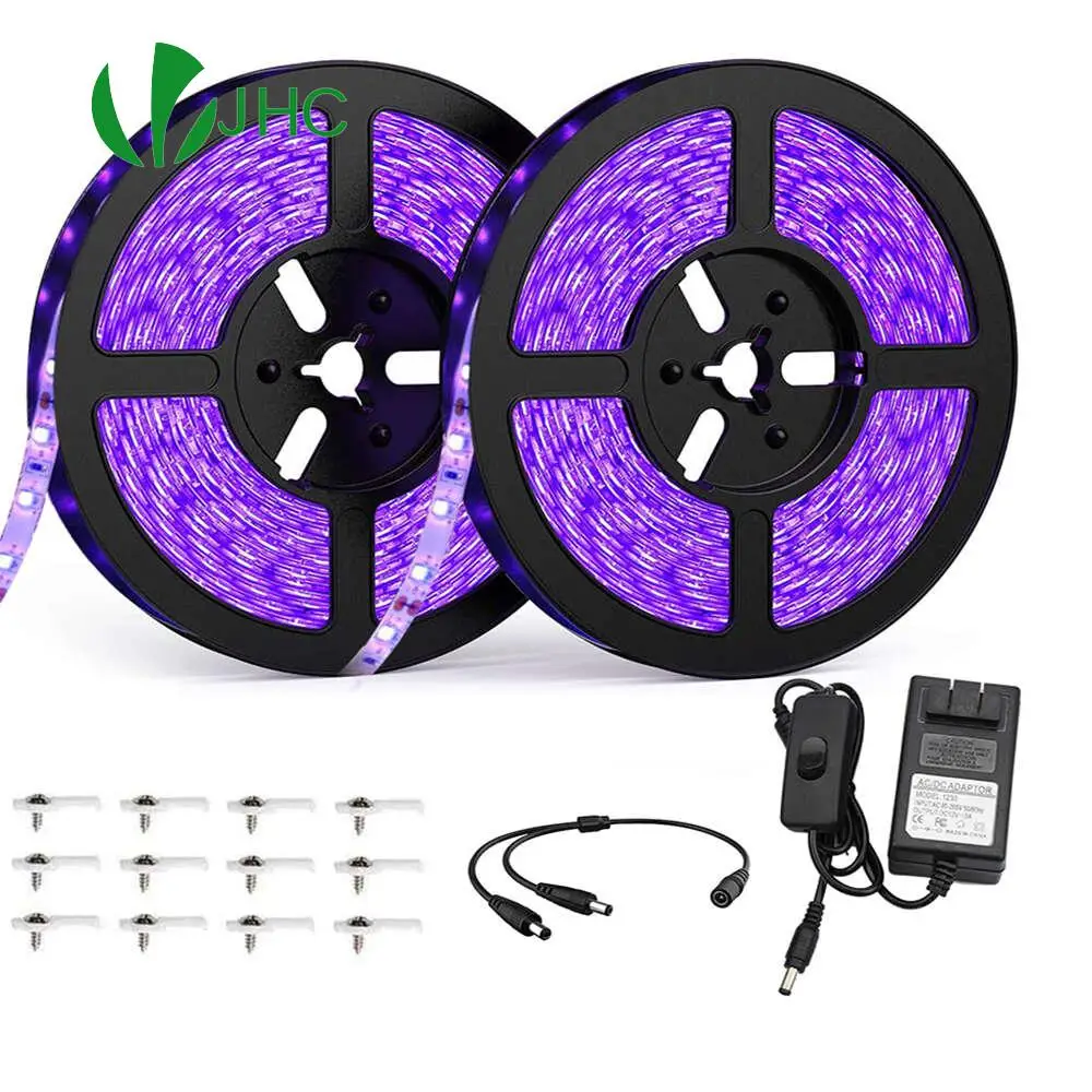 

Комплект светодиодных УФ-лент черного цвета, 600 светодисветодиодный, УФ-лампа, бусины, 12 В адаптер, гибкая черная светильник ная лента для внутреннего светильника Вечерние