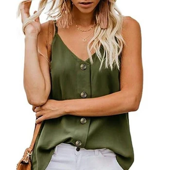 

Women's Clothing Summer Tops Fashion Casual Monochrome Wild Sexy Single-breasted V-neck Sling Tops Female