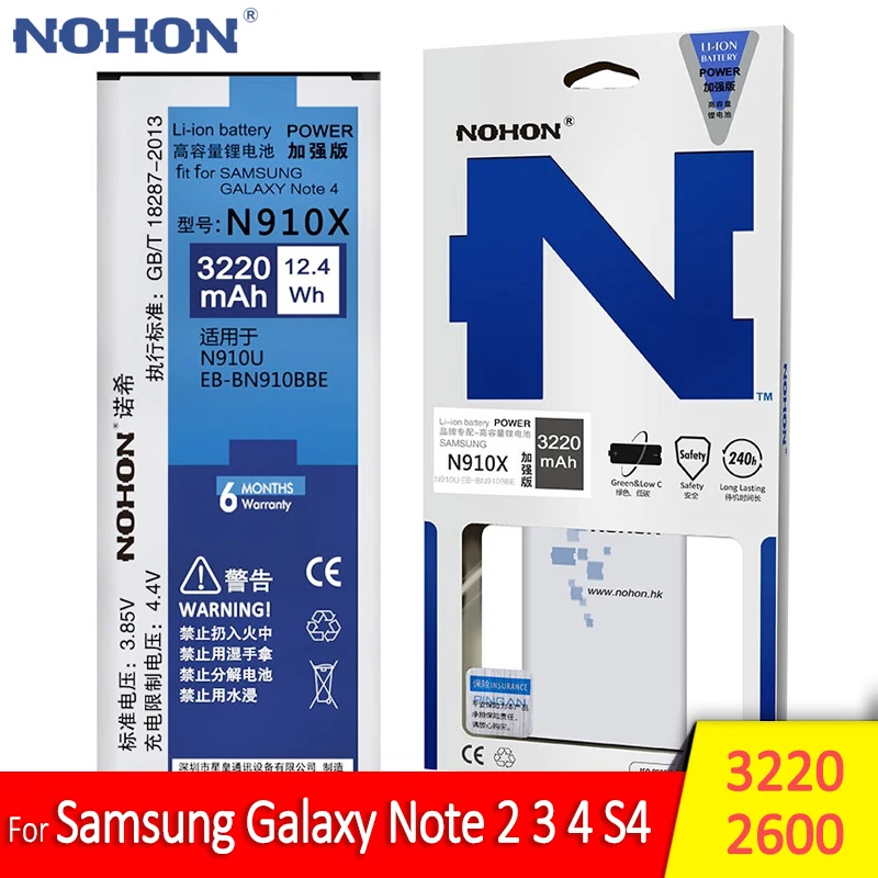 Оригинальная NOHON батарея для samsung Galaxy Note 2 3 4 S4 Note2 N7100 Note3 NFC N9000 Note4 N9100 N910X реальная Высокая емкость батареи