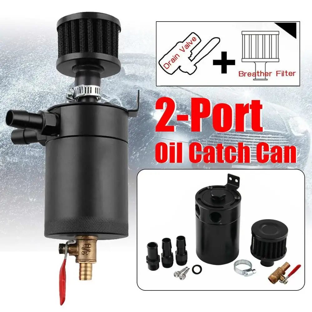 Aluminum Alloy Car Baffled Oil Catch Can Tank Reservoir Breather Fitting Spiffy 
