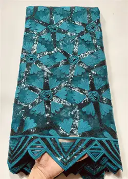 

2020 Latest dark green African French tulle mesh lace fabric with Milk Silk sequins embroidered guipure lace for Nigeria dresses