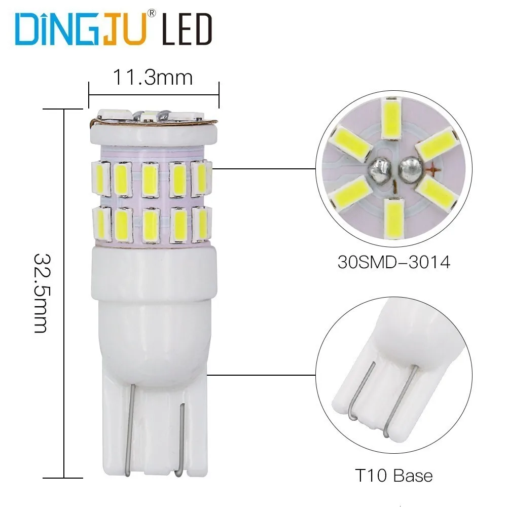 2 шт. W5w светодиодный T10 светодиодный лампы 30SMD 3014 Стоянкы Автомобилей Автомобиля сигнальный фонарь Интерьер Карта Потолочные плафоны 12V