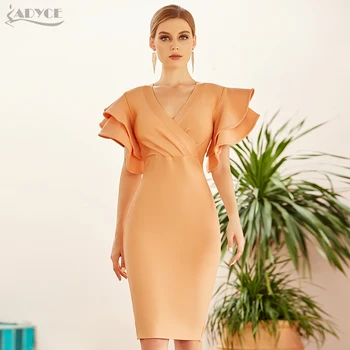 

Adyce 2020 New Summer Women Short Sleeve Bodycon Bandage Dress Sexy V Neck Ruffles Club Celebrity Evening Runway Party Dresses