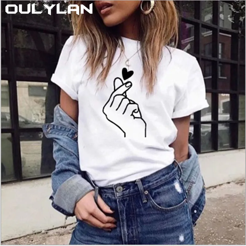 

Oulylan Friends Printing T Shirt Women Summer Short Sleeve heart Print Tops Casual Female T Shirts Plus Size Ladies Clothing