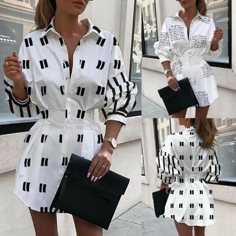 Long Sleeve Shirt Dress Summer Boho Beach Dresses Women Casual Striped Print A-line Mini Party Dress Vestidos