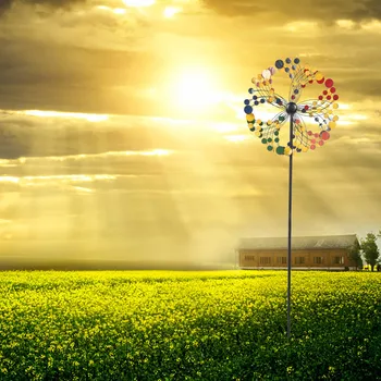 

Multicolored Windmill Round Shape Iron Sturdy Weather Resistant Attractive Ornament Outdoor Lawn Garden Exquisite Decoration