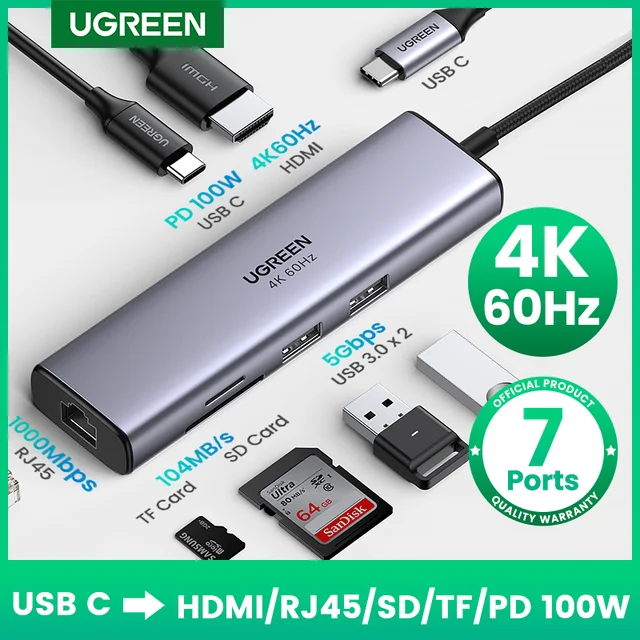 UGREEN USB C HUB 10 in 1 USB Type C to HDMI 4K USB 3.0 VGA PD 3.5mm Full  Function HUB for MacBook/Pro/Air iPad Pro USB C HUB