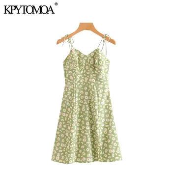 

KPYTOMOA Women 2020 Chic Fashion Floral Print Mini Dress Vintage Backless Stretchy Spaghetti Strap Beach Female Dresses Vestidos