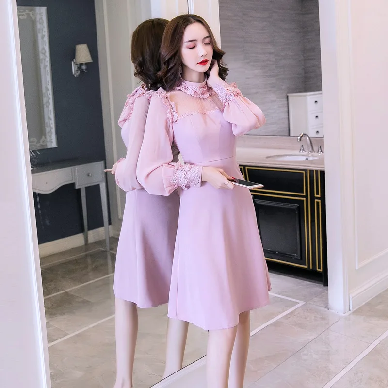 

Autumn Clothing Women's 2018 New Style Dress Fashion Elegant Korean-style Sexy Gauze Retro Skirt