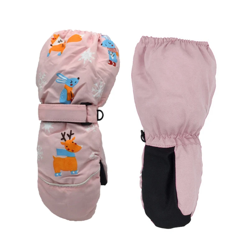 Thicken Kids Ski Gloves Winter Waterproof Child Snow Gloves Printed Non-slip Child Mittens Windproof Warm Extended Wrist Gloves