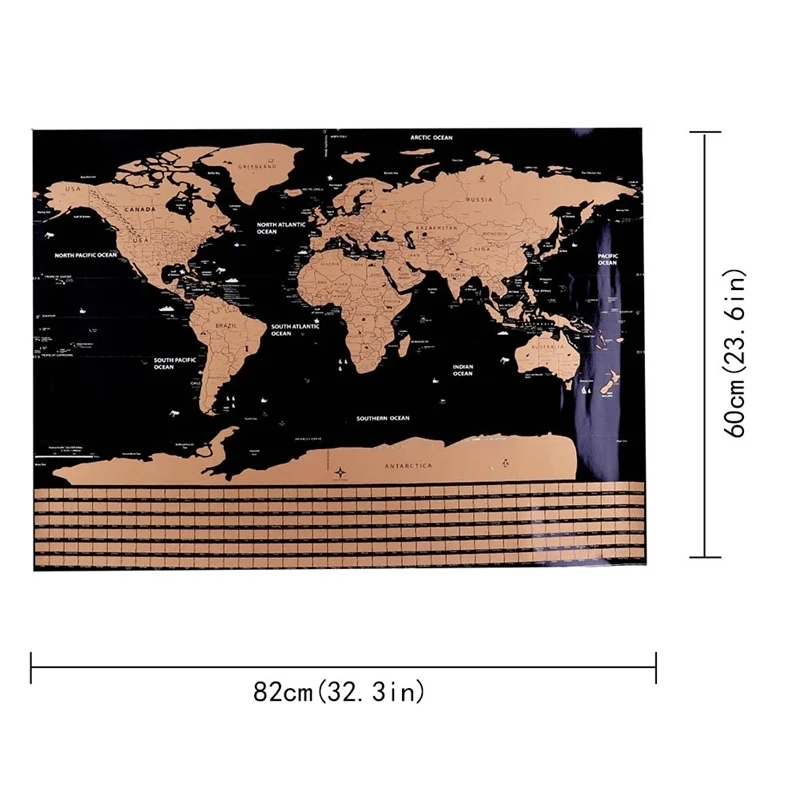 

82.5X59.4cm Black World Travel Map Scratch Off Map Personalized Erase World Map Without Tube Creative Decoration Wall Stickers