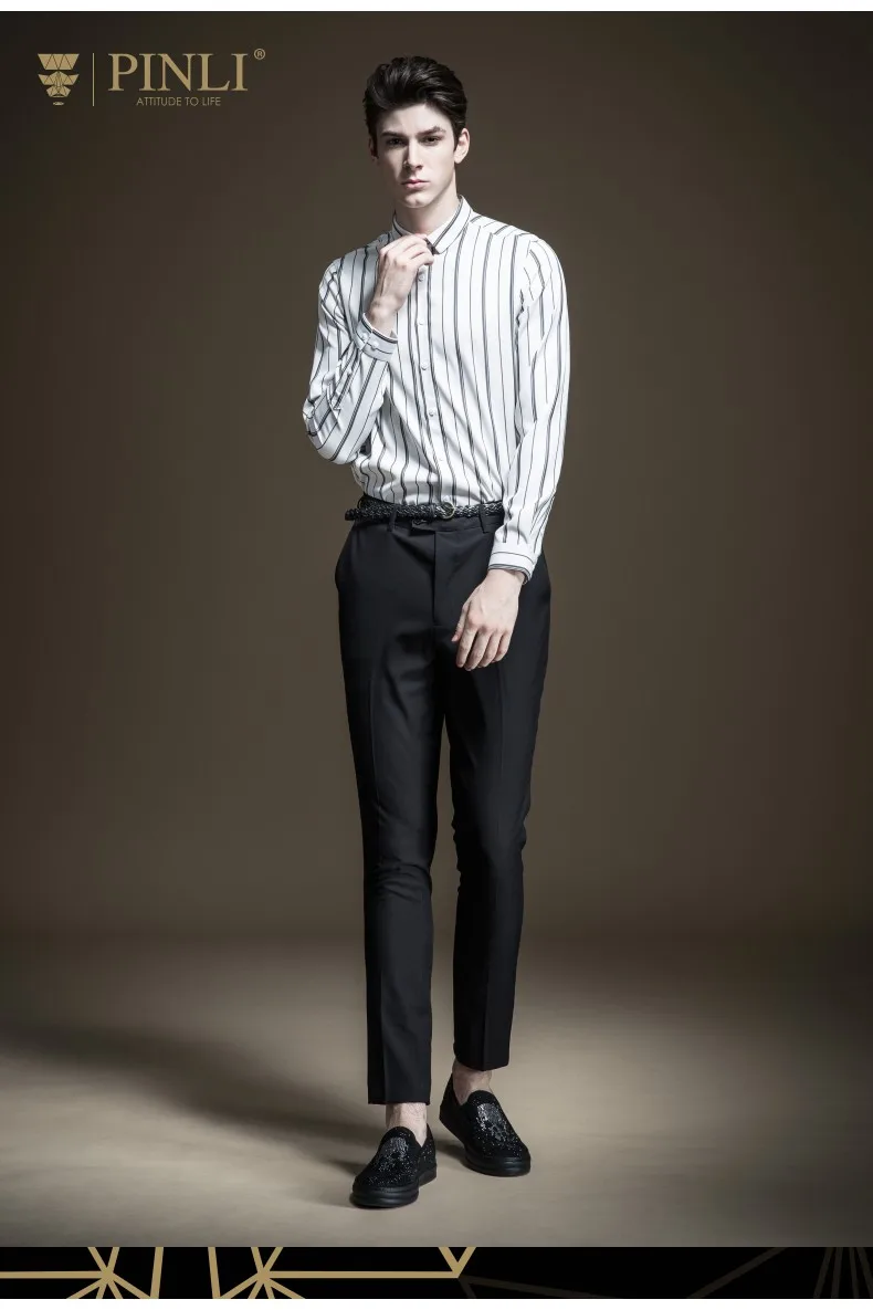 Camisas Para Hombre Camiseta Masculina Pinli осень 2019 Новая мужская рубашка в полоску с длинными рукавами в деловом стиле B193213306