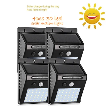 

4 pcs PIR Motion Sensor Solar Lights 30 LEDs Garden Security Waterproof Wireless Wall Lamp street wall spot floodlight security