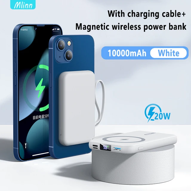 10000mAh 20W Fast Charger Magnetic Wireless Power Bank Mobile Phone For iPhone12 13 Pro Max powerbank External auxiliary battery White