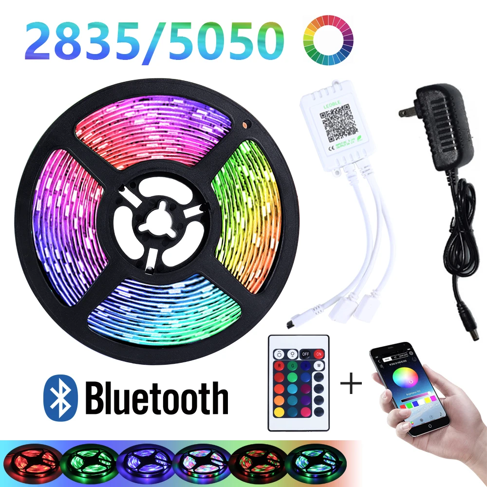 

LED Strips Lights Bluetooth RGB 5050 SMD 2835 Waterproof WiFi Flexible Lamp Tape Ribbon Diode DC12V 5M 10M 15M 20M Color EU Plug