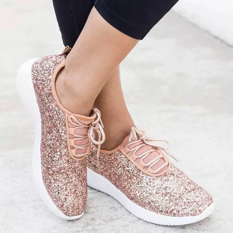 

Fashion Sneakers Women Sequin Casual Shoes Lace-up Trainers Dames Bling Shallow Shoes Sparkly White Sneakers Chaussure Femme