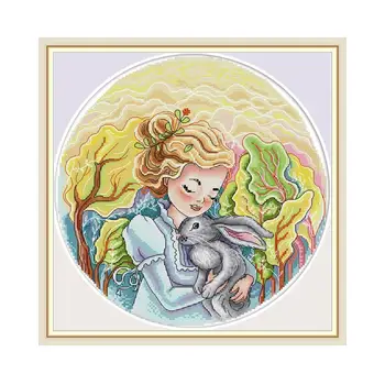 

Girl and Rabbit Patterns Cross Stitch Embroidery Kit 14ct DIY Handmade Counted Cross Stitch Sets 11ct Stamped Kit Needlework Kit