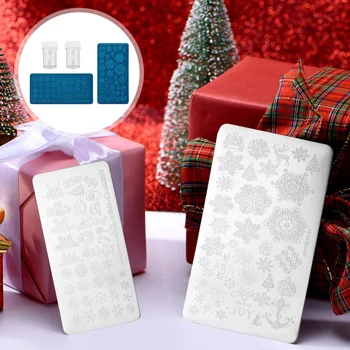 

4Pcs Christmas Exquisite Adorable Stencils Snowman Snowflake Holiday Nail Art Manicure Decoration Nail Decals