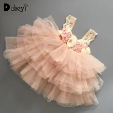 Летнее платье с цветочным рисунком для маленьких девочек, кружевное платье-пачка на бретельках для девочек, платье на бретельках для детей 6 мес., 1 год, 5 лет, платье для дня рождения