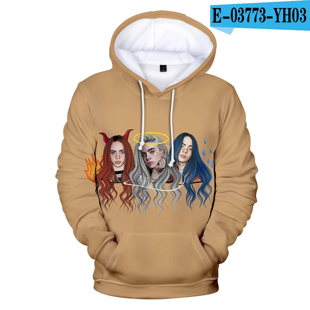 Осенний трендовый Женский пуловер с капюшоном Billie Eilish3D толстовка с капюшоном Женский Мужской Модный пуловер Комфортный топ XXS-4XL - Цвет: 3D