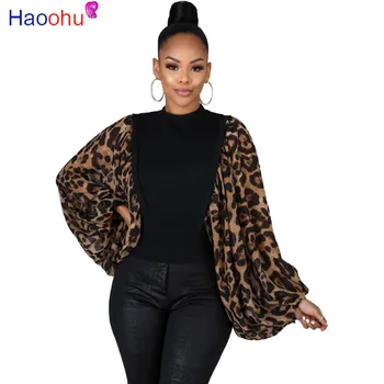 

Women New Autumn Winter T-Shirt O-Neck Full Puff Sleeve Leopard Print Sexy Fashion Night Club Party Tops tshirts Bandage