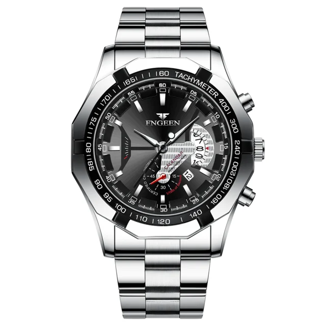 FNGEEN Luxury Men's Watches Stainless Steel Band Fashion Waterproof Quartz Watch For Man Calendar Male Clock Reloj Hombre S001 s001-4
