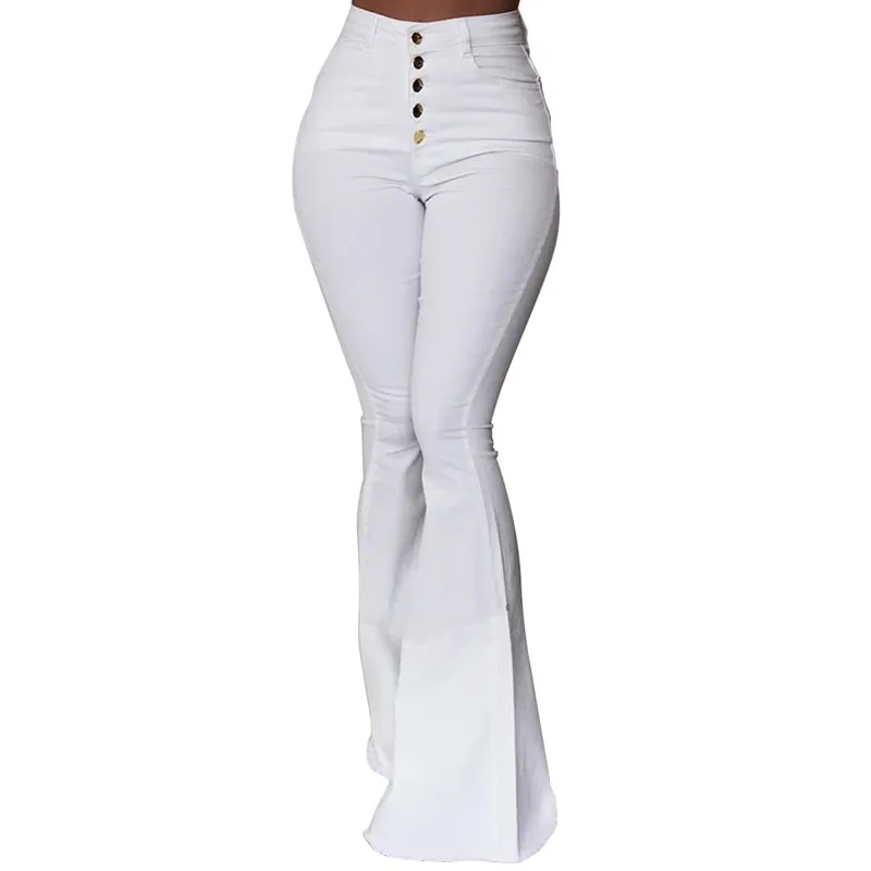 Tanie Goocheer biały bell bottom spodnie kobiety przycisk wysokiej talii spodnie Flare nowe spodnie szczupła na co dzień eleganckie pracy nosić Pantalon Femme
