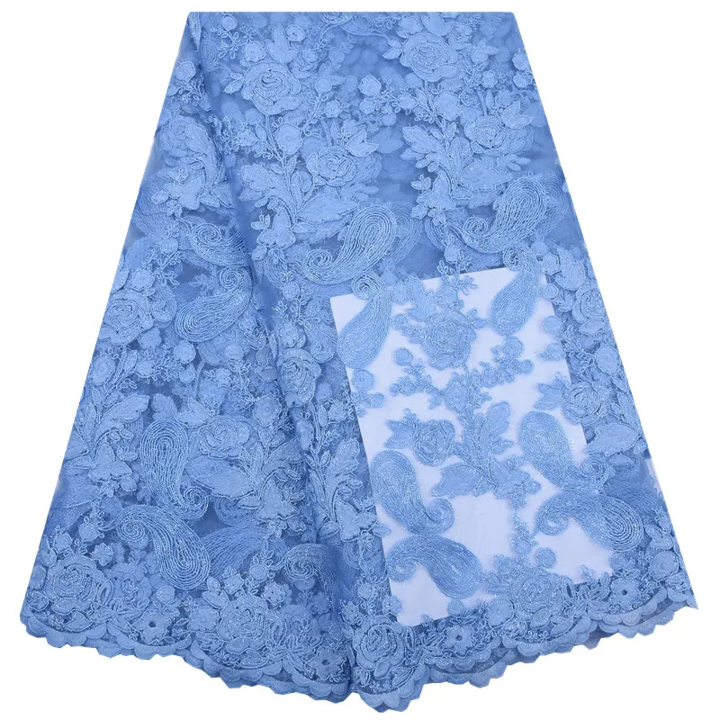 

Sky Blue African Lace Fabric Bone Rope Embroidered Nigerian Laces Fabric High Quality French Tulle Lace For Wedding Dress 1765