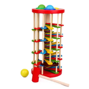 

Montessori Wooden Toys Batting Ladder Hand Knock Ball Mathematics Early Educational Colorful Toys for Children Christmas Gifts