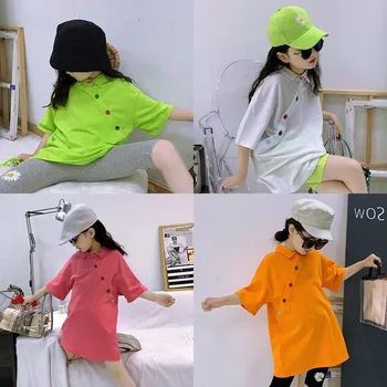 

Baby Girl Cotton Short-sleeved T-shirt Summer New Korean Version of The Big Boy Lapel Polo Shirt Loose Top Children's clothes