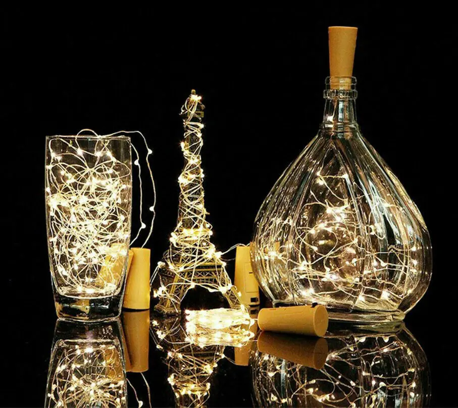 

3Pack 2M20LED Wine Bottle Cork Lights Silver Wire String Lights For DIY Christmas Halloween Wedding Festival Party Starry Lights