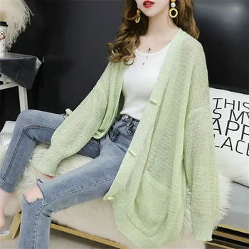 

Thin Summer Women Knitted Cardigans Long Sleeve Casual Female Thin Cardigan Outwear Ladies Knitwear Sweaters High Quality