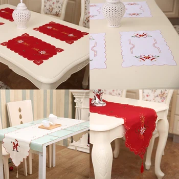 

Christmas decorations table flag 40 * 170cm European embroidery hollow table flag Santa Claus table flag 43 * 28 meal mat