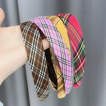 

Vintage New Plaid Bezel Headwear Women Headband Girls Vintage Bow Hair Bands Wide Hairband Hoop For Hair Hairpin Accessories