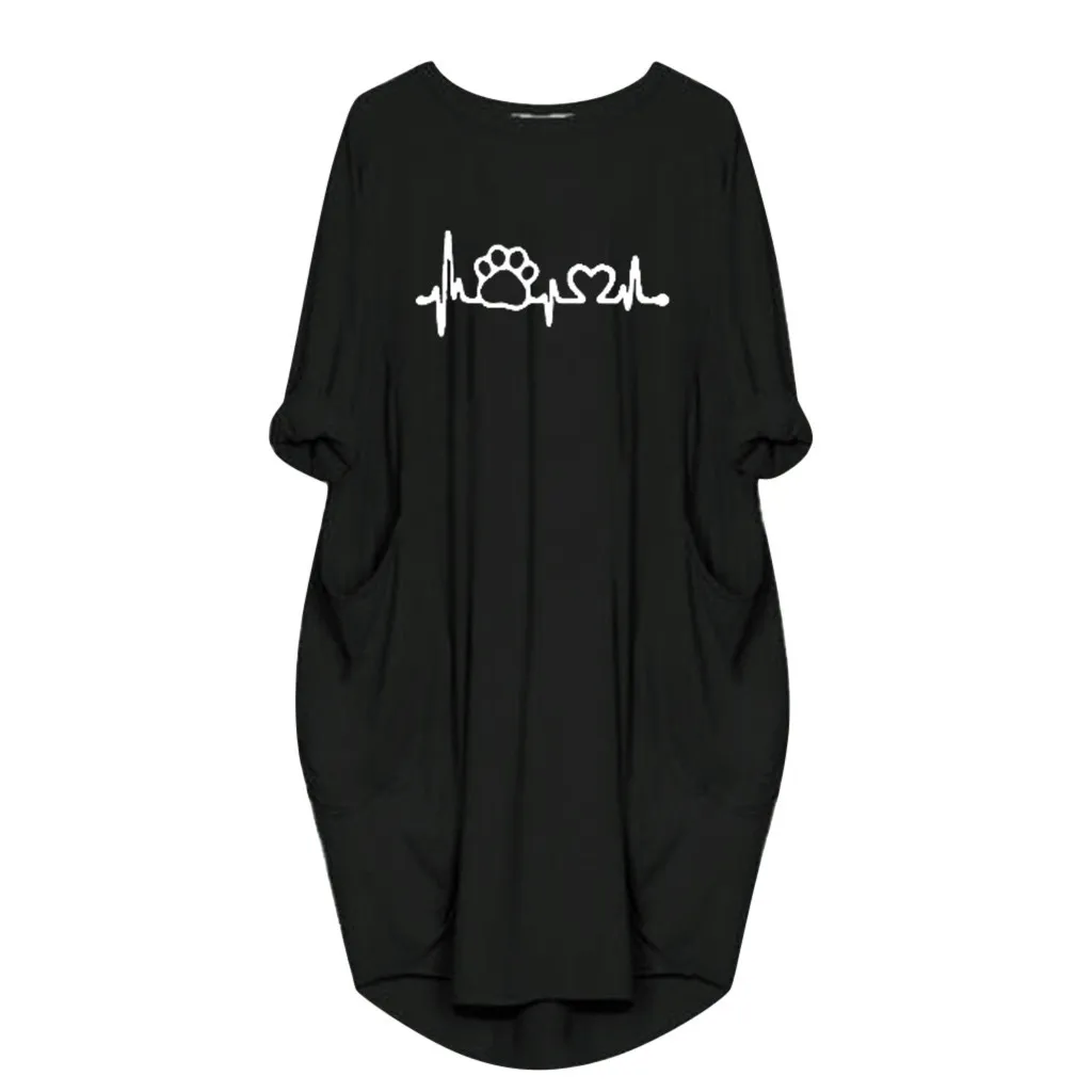 Большие размеры, свободное платье, roupa feminina, женский джемпер большого размера, мешковатые, с длинным рукавом, с карманом, пуловер, платье, vestidos de verano - Цвет: Black