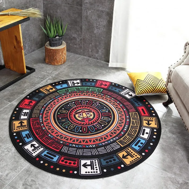 

Vintage Mayan Carpet Patterned Round Rugs Native Indian Creative Chair Mat