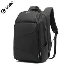 POSO Backpack 17.3Inch USB Laptop Backpack Fashion Business Travel Backpack Anti-theft Nylon Waterproof Student Backpack