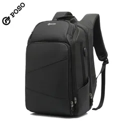 POSO Backpack 17.3Inch USB Laptop Backpack Fashion Business Travel Backpack Anti-theft Nylon Waterproof Student Backpack