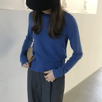 

Women Soft Blouse Tops Long Gray Sleeves Ruffled neck Solid Color Slim