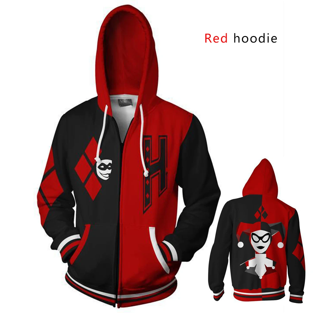 

2020 New The Joker hoodie Horror Clown Suicide Squad Harley Quinn 3D Printed Pullover Casual Hooded Zipper Sweatshirt Sweater