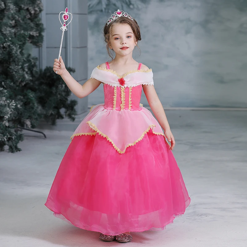 Темно-розовый костюм Спящей красавицы с бабочками для девочек, праздничное платье принцессы Авроры причудливые платья для девочек, детская одежда